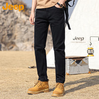 吉普(JEEP)牛仔裤男夏季宽松直筒休闲裤子男士潮流百搭长裤男裤 黑色 28