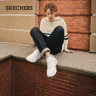 斯凯奇（Skechers）夏季男士休闲绑带商务鞋皮鞋低帮耐磨运动板鞋工作鞋210835-WHT