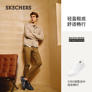 斯凯奇（Skechers）夏季男士休闲绑带商务鞋皮鞋低帮耐磨运动板鞋工作鞋210835-WHT