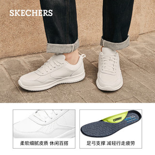 斯凯奇（Skechers）夏季男士休闲绑带商务鞋皮鞋低帮耐磨运动板鞋工作鞋210835-WHT