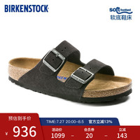 BIRKENSTOCK勃肯双扣凉拖男女同款牛皮绒面革软木拖鞋Arizona系列 灰色