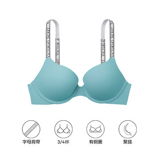 维多利亚的秘密（Victoria's Secret）  Logo字母肩带3/4罩杯聚拢文胸胸罩光面无痕女士内衣 52M0湖水蓝-有钢圈 11221458 34DD 52M0湖水蓝-聚拢1458