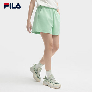 FILA 斐乐杨幂同款女梭织短裤2024夏季时尚简约宽松休闲裤子 青烟绿-TQ 160/62A/S