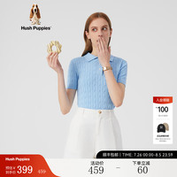 Hush Puppies暇步士女装秋季简约纯棉Polo领修身短袖针织衫 116淡蓝 XS
