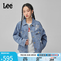 李 Lee商场同款24春夏新品舒适版翻领绣花浅蓝色女骑士牛仔夹克外套 浅蓝色