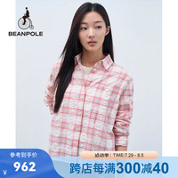 beanpole滨波 2024春夏新款女士多色纯棉翻领格纹拼色外套型衬衫