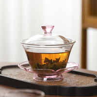 SUSHI CERAMICS功夫茶具盖碗泡茶器耐热加厚玻璃三才茶碗-粉