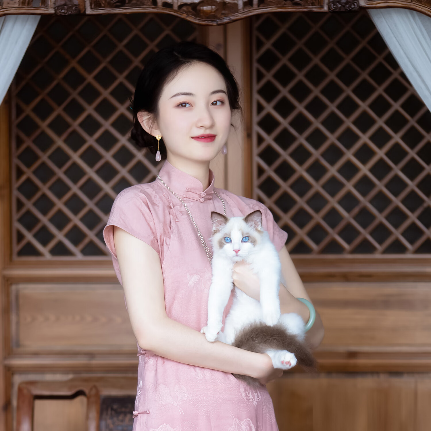 一城风絮粉黛丨春夏复古中式民国风大日常小清新甜美短旗袍年轻款 灰粉色 M码
