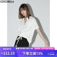 COCOBELLA撞色拼接翻领POLO衫女夏休闲白色短袖T恤上衣TS517 白色
