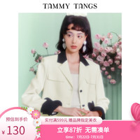 糖力【商场同款】春秋季新款撞色爱心口袋小香风短外套女小个子 杏黑拼色