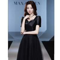 塞德勒黑色小晚礼服裙2022宴会高端轻奢小众气质高贵主持人女 黑色中长款 S (86-95斤)