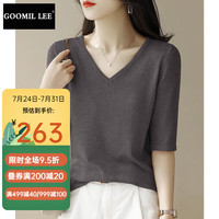 GOOMIL LEEv领五分袖冰丝针织衫女夏季2024宽松高级感绿色别致T恤上衣薄 花啡色 3XL