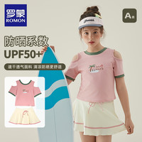 罗蒙女童泳衣2024夏季儿童分体甜美中大童防晒裙式游泳衣洋气 粉白椰树(分体)送泳帽 160cm (带胸垫)