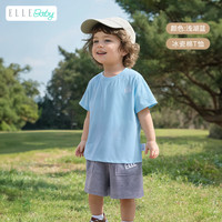 ELLE BABY儿童T恤纯色棉透气中大童夏装薄款短袖上衣 迪芙妮蓝(气质路线) 150码