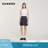 SANDRO2024早秋新款女装牛仔撞色线条短款百褶半身裙SFPJU01171 D324/