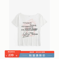 HOLLISTER24夏季美式辣妹印花露肩斜肩船领T恤女KI357-3275 白色 XXS (160/80A)