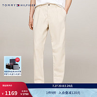 TOMMY HILFIGER24新款早秋男装美式复古棉质斜纹叠褶宽松锥形休闲裤35639 米白色ACI