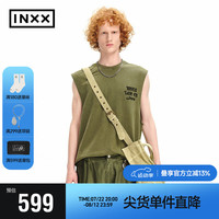 英克斯(inxx)潮牌新品植绒印花背心男女同款无袖T恤XXE2050896 绿色
