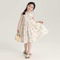 布丁哈鲁（budinghalu）布丁哈鲁夏装上新女童长裙2024夏季新款儿童娃娃领无袖连衣裙 杏色  1