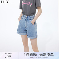 丽丽 LILY夏新款女装复古垂感休闲个性翻边修身显瘦a字短裤牛仔裤 404浅蓝