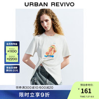 UR2024秋季新款女装不规则设计感创意印花短袖T恤UWL440210 本白
