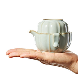雅瓷汝窑功夫茶具茶杯套装陶瓷办公室小套汝瓷南瓜一壶一杯礼盒装