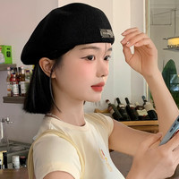 许菇凉痞帅时尚贝雷帽女透气显脸小反戴前进帽男日系大头围黑色帽子潮 黑色金属标 均码(54-60cm)