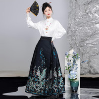 卡辑青羽马面裙女套装新中式汉服日常通勤改良半身裙上衣搭配春夏 【青凤凰】上衣+黑色织金妆花马面裙 XL