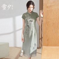 雪夕(XUEXI)妈妈装中国风长裙子妈妈中老年女装夏装2024新款中老年人连衣裙