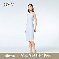 OVV夏女装镂空蕾丝镶拼修身中长款休闲无袖连衣裙 浅蓝（净色）07 L