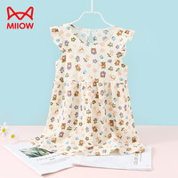 猫人童装女童连衣裙夏季新款泡泡纱女童飞袖公主裙  粉色草莓红