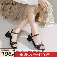 达芙妮(DAPHNE)官方凉鞋女夏季2024新款高跟女鞋百搭一字带法式简约粗跟鞋子女JD