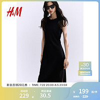 H&M女装2024夏季网纱无袖中长小香风连衣裙1244948 黑色 155/80 XS