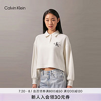 Calvin Klein Jeans24秋季女士美式复古印花POLO领短款针织卫衣J224796 YBI-牛乳白 S