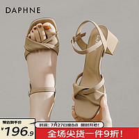 达芙妮（DAPHNE）凉鞋女夏季2024高跟女鞋百搭一字带法式简约粗跟鞋子女JD 卡其色 39