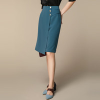 恒源祥不对称高腰开叉半身裙女秋季气质蓝色显瘦通勤女装包臀一步裙子女 兰色 160/M