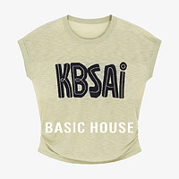 百家好（Basic House）Basic House/百家好纯色休闲百搭小众收腰显瘦设计圆领短袖针织衫