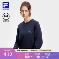 FILA 斐乐女子套头卫衣2024春抗菌运动宽松针织上衣 深辰蓝-NV 185/100A/XXXL