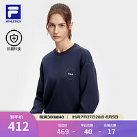 FILA 斐乐女子套头卫衣2024春抗菌运动宽松针织上衣 深辰蓝-NV 175/92A/XL