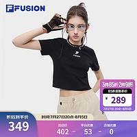 FILA FUSION斐乐潮牌女子针织短袖衫2024夏季时尚修身短款T恤 正黑色-BK 175/92A/XL