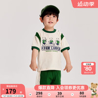 PawinPaw卡通小熊童装2024年夏季亲子装撞色运动短袖套装休闲 Green绿色/40 110