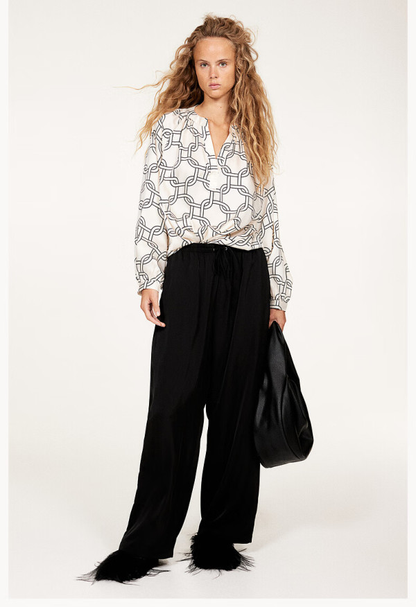 h&m【秋冬】女装2024秋季宽松休闲松紧腰阔腿裤1234697 黑色008 155/60 xxs