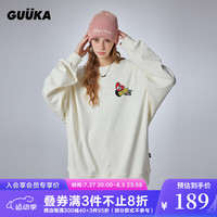 古由卡(GUUKA)潮牌休闲创意魔术贴卫衣女秋新款 情侣绣花重磅纯棉上衣宽松百搭 奶油白