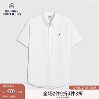 布克兄弟（BrooksBrothers）男士24夏棉质纯色刺绣短袖休闲衬衫 1001-白色 XL