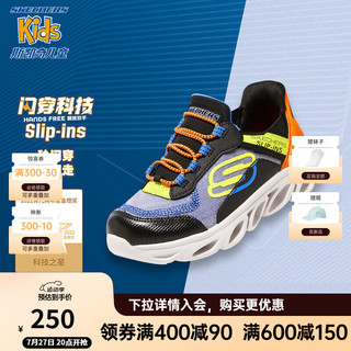 Skechers斯凯奇儿童闪穿鞋Slip-ins运动鞋春秋款减震男女童鞋403840L 男童/蓝色/多彩色/BLMT 30码