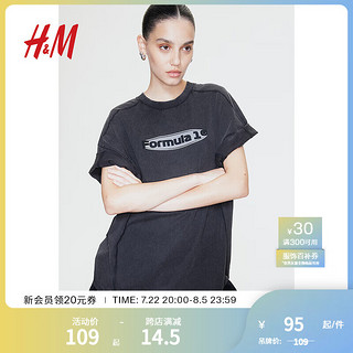 H&M2024夏季女装时尚休闲百搭大廓形印花T恤1227727 黑色/Formula 1 155/80 XS