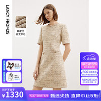 朗姿羊毛圆领小香风2024年秋季新款通勤高级感气质小众别致连衣裙 香槟米色