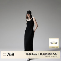 ochirly欧时力 撞色假两件针织连衣裙收腰显瘦气质2024秋季 黑色 L