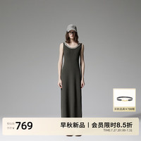 ochirly欧时力 撞色假两件针织连衣裙收腰显瘦气质2024秋季 啡绿 M