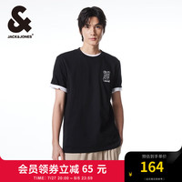 杰克·琼斯（JACK&JONES）夏季男士宽松圆领运动休闲半袖上衣短袖T恤打底衫男装 E40 黑色-2 170/92A/S